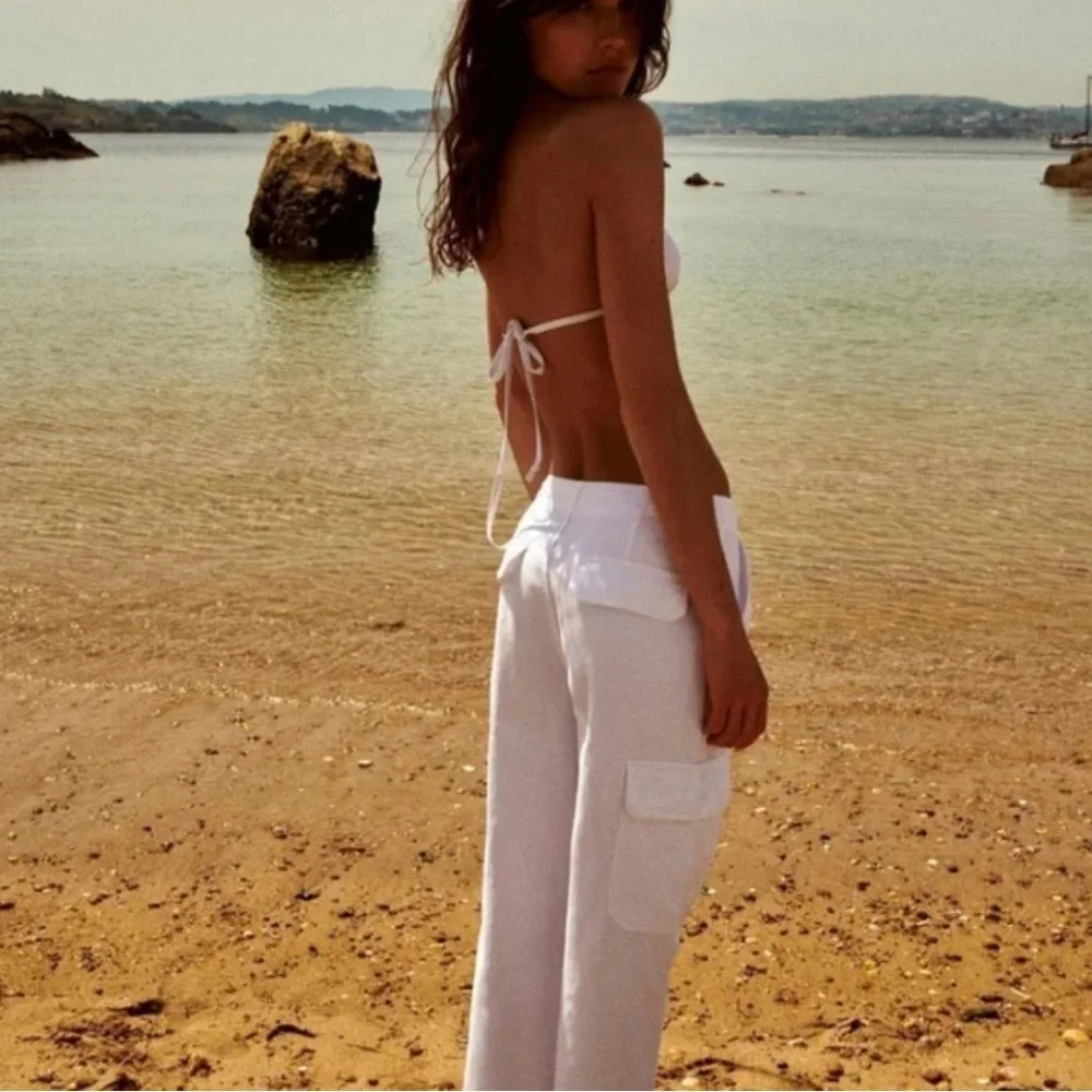 ZARA STRAIGHT LEG CARGO PANTS WITH HIGH-WAIST SIZE 0 White - Picture 2 of 5